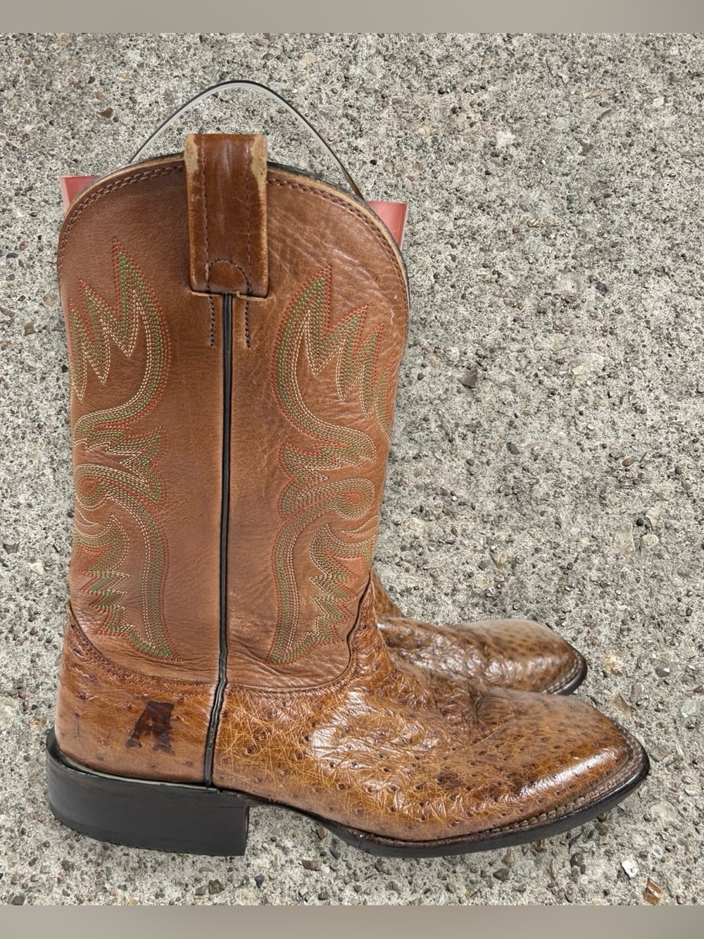 LARRY MAHAN vintage 80s square toe ostrich skin western boots